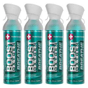 Boost Oxygen Natural Portable 10 Liter Pure Oxygen Canister, Menthol (4 Pack)