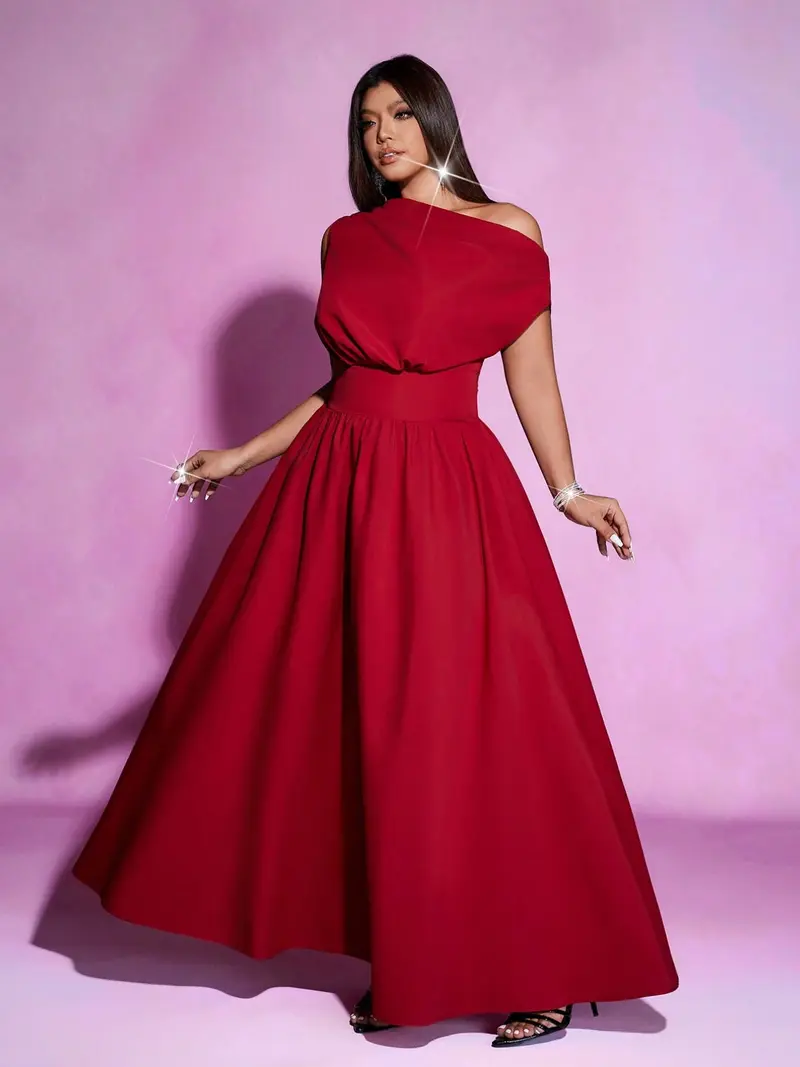 formal aline dresses for women Berylove Women Black Tie Dress with Slit Off The Shoulder A Line Tea Length Formal Dress, Black / US6 main image 1