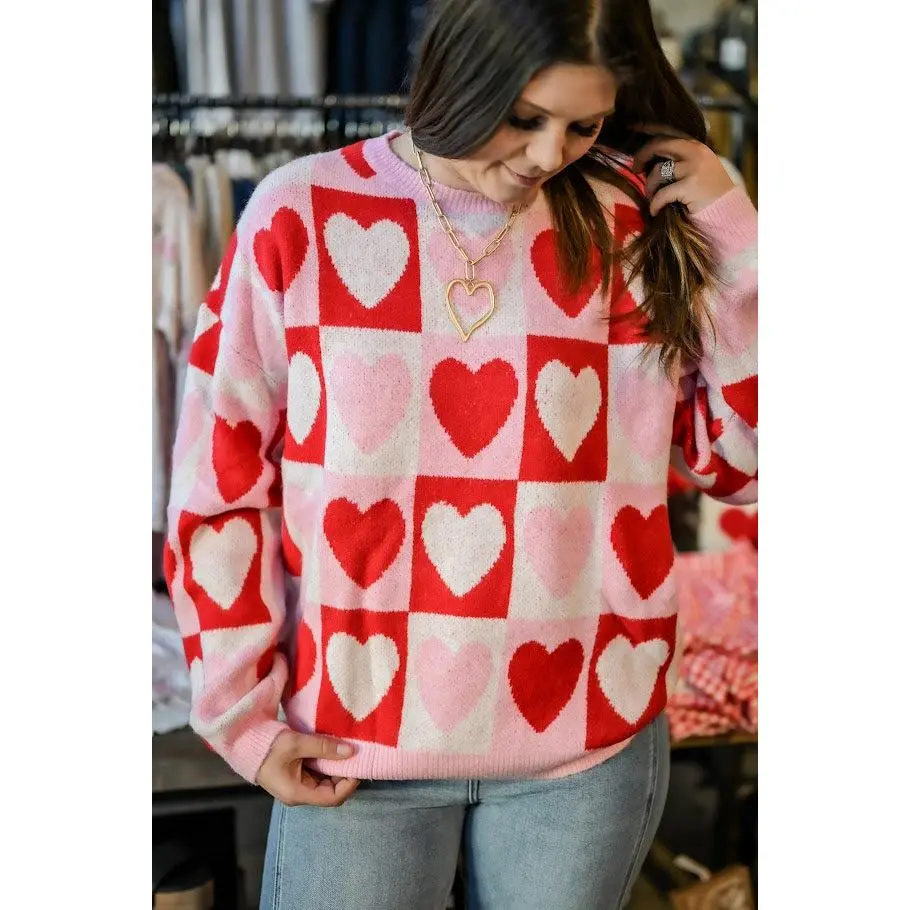 Pink Checker Heart Sweater