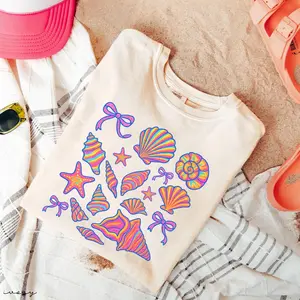 Comfort Colors Sea Shell Shirt, Colorful Seashell Graphic Tee, Beach Vacation Summer Shirt, Ocean Lover Gift For Women