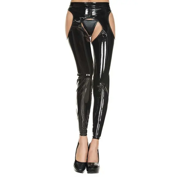 Women's Liquid Black Latex Suspender Leggings