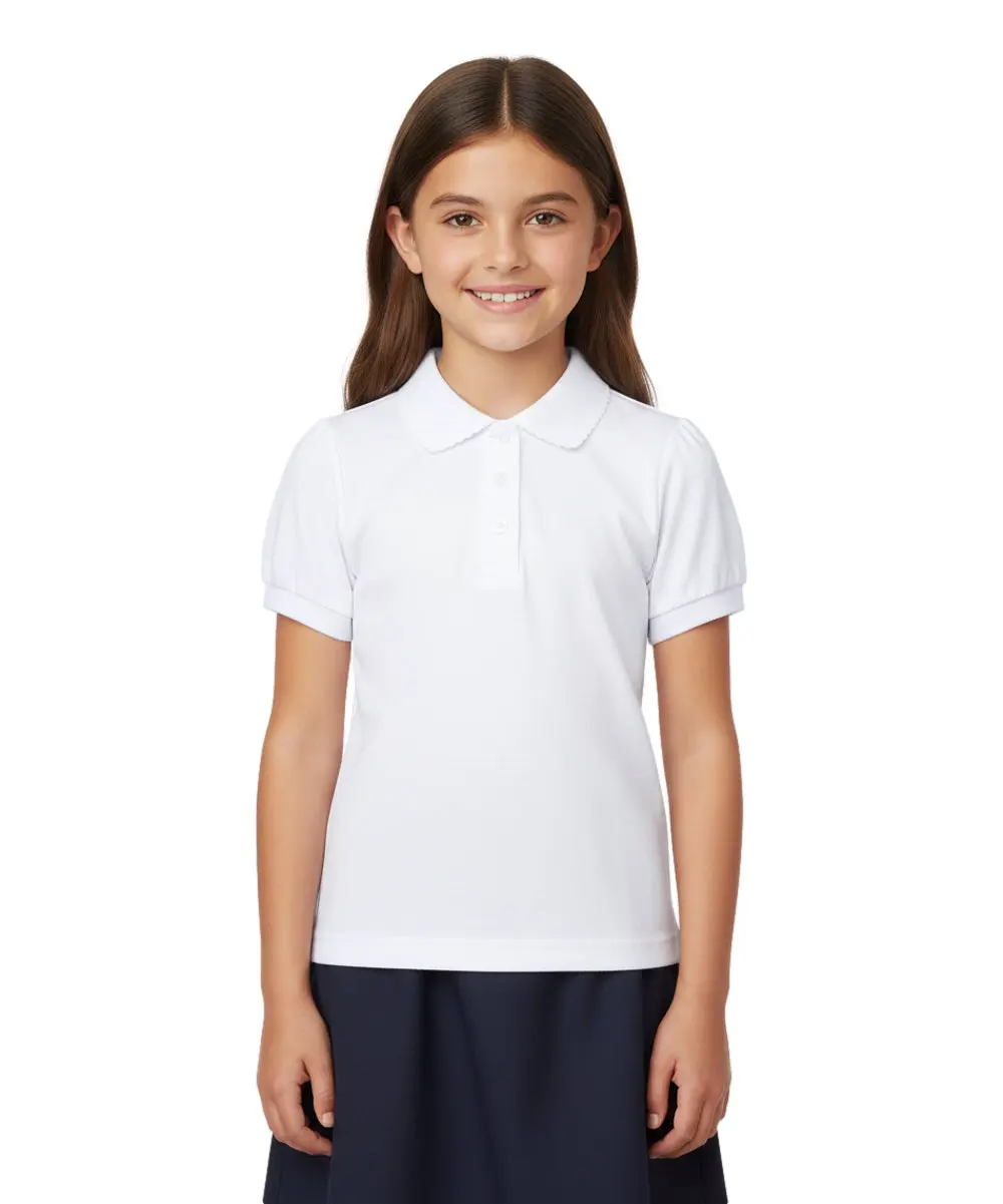Girl's High Quality Soft Uniform Short Sleeves Polo Shirt  White  5-18 GSU01
