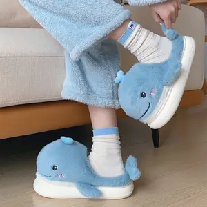 Fuzzy Cute Whale Slippers for Women Men Warm Fish House Slide Indoor Outdoor Bedroom Girl Footwear Autumn Winter Casual Walking Shoes Girl