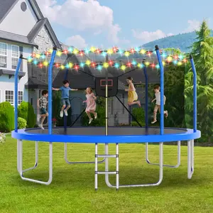 16FT Trampoline with Lights and Basketball Hoop, Outdoor Recreational 16" Trampoine for Kids and Adults