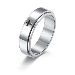 Women's Spinner Fidget Ring, Titanium Steel Crossover Cross Design for Stress and Anxiety Relief, Anxiety Relief Ring, Spinner Fidget Rings