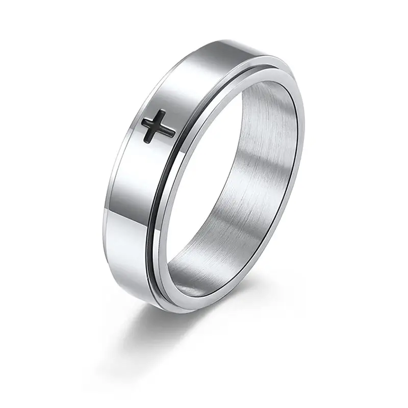 Women's Spinner Fidget Ring, Titanium Steel Crossover Cross Design for Stress and Anxiety Relief, Anxiety Relief Ring, Spinner Fidget Rings
