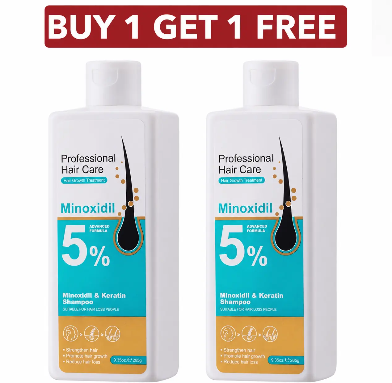 [Buy 1 get 1 free]5% Minoxidil & Keratin Shampoo for Hair Growth Advanced Peptide  Formula Treatment Thicker Stronger Hair