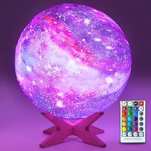 Remote & Touch Control Galaxy LED Ball Lamp 5.9 inch 7 Color 3D Moon Light, Starry Sky Projector Night Lamp, Decorative Light For Bedroom Gaming Room Home Party, Gifts for Girls Boys Kids Women Birthday