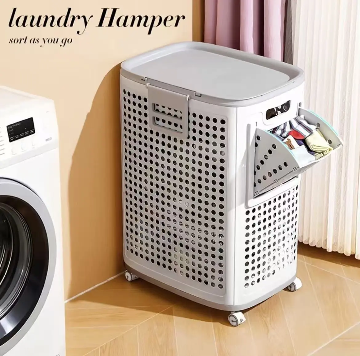 Mobile Laundry Hamper with Wheels - Sort-As-You-Go Design, Storage Compartments, Laundry Baskets for Efficient Home Organization
