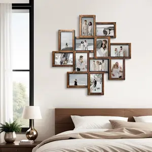 12-Piece Linking Photo Frame Set, 4x6 Inch Collage Wall Frames, Wooden Framed, Home Decor DIY Interactive Kit, Christmas Gift, Wall Gallery Frames (three Colors Available)