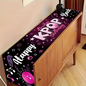 Korean Pop Music Birthday Banner, Polyester Rectangular Tablecloth for Indoor Outdoor Decor, Perfect for Kitchen Party Restaurant Coffee Table