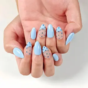 Pastel Color Block French Tip Handmade, Elegant Rhinestone Decorated Press-On Nails | Short Almond Shape, 10pcs | Fresh Macaron Style | Blue/Green/Pink French Tips & Matching Rhinestones | Reusable DIY Nail Kit for Spring Summer Dates & Travel