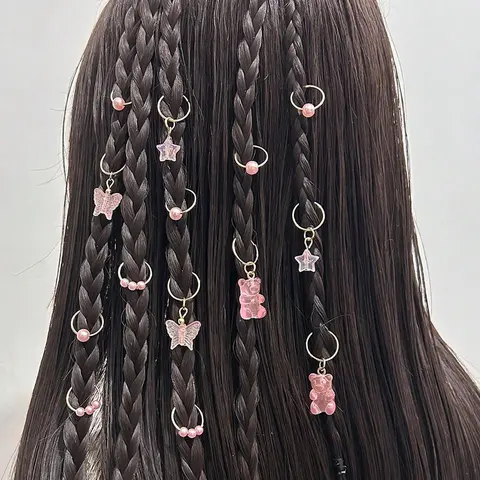 Cute Butterfly & Star Design Zinc Alloy Acrylic Hair Rings, 14pcs Party Dress Hair Accessories for Women & Girls, All-match Hair Accessories for Birthday Gift, Braid Hairstyles, Hair Clip, Decorative Hair Clips, Butterfly Clips, Fun Hair Clips