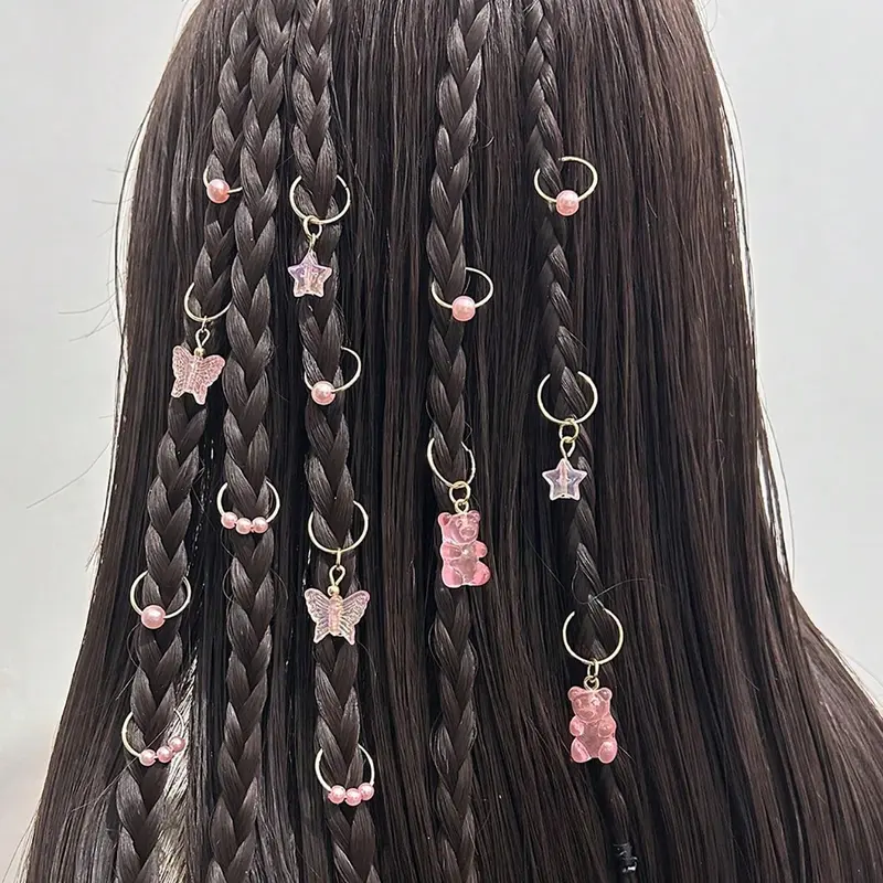 Cute Butterfly & Star Design Zinc Alloy Acrylic Hair Rings, 14pcs Party Dress Hair Accessories for Women & Girls, All-match Hair Accessories for Birthday Gift, Braid Hairstyles, Hair Clip, Decorative Hair Clips, Butterfly Clips, Fun Hair Clips