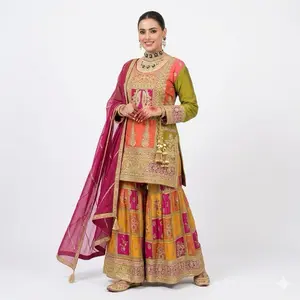 Rang Collection in Pink Duppatta and Colorful Dress Traditional Fashion Ensemble Womenswear Maxi Long Sleeve Summer Casual Original