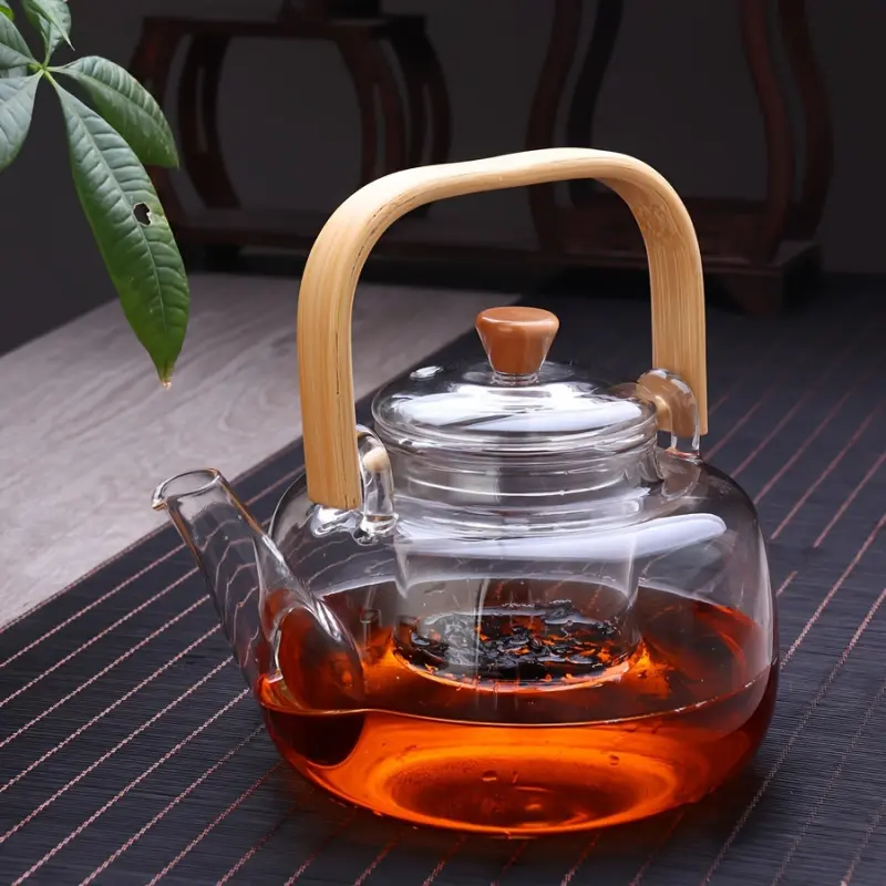 1 PC  High Borosilicate Glass Teapot with Bamboo Handle Detachable Infuser for Boiling and Brewing Flower and Herbal Tea Home Use Kitchenware