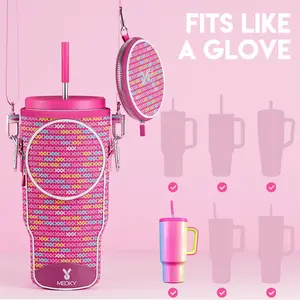 MEOKY water bottle bag, perfect for on-the-go, with an adjustable shoulder strap. Made of high-quality, waterproof and wear-resistant materials.Premium Silicone 3-Compartment Lcd Cube Tray with Leak-Proof Lid - Car Handle Cup.reusable,Valentine's Day gift