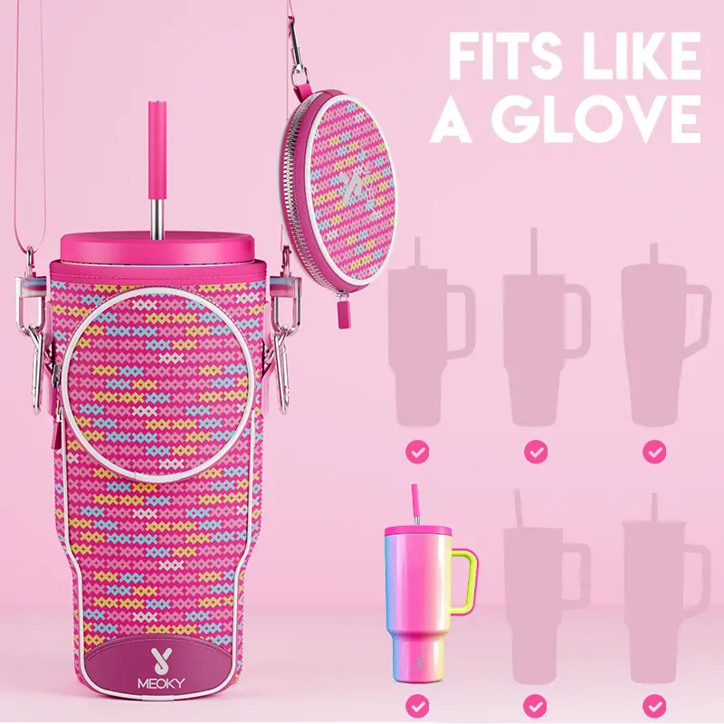 MEOKY water bottle bag with adjustable shoulder strap, waterproof & wear-resistant for travel. Premium silicone 3-grid ice tray with leakproof lid, fits handle tumblers#TikTokShopSummerSale