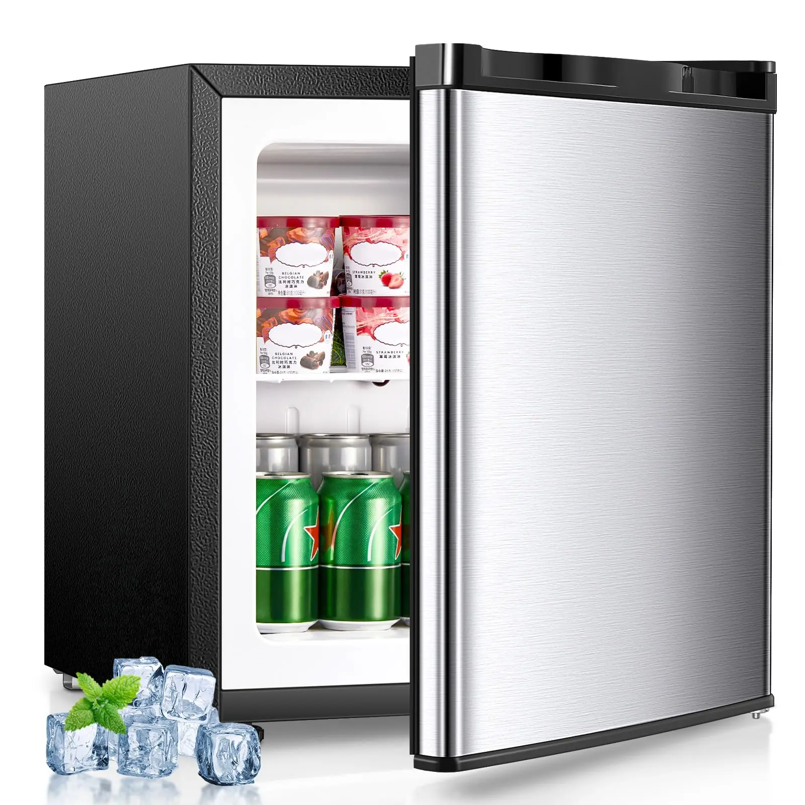 FOHERE Mini Freezer 1.1 Cu. Ft., Compact Upright Freezer with 7-Setting Adjustable Temperature, Reversible Door & 43dB Quiet Operation, for Home, Office & Dorm, Silver