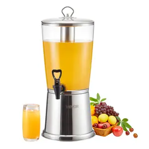 VEVOR Beverage Dispenser, 2.1 Gallon Drink Dispenser for Parties, Stainless Steel + Plastic Juice Dispensers with Spigot Ice Chamber, Iced Tea Lemonade Juice Water Dispensers, for Restaurants, Hotels