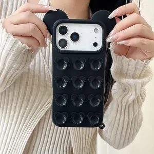 Cute Mickey Ears Phone Case for iPhone 17 Pro Max, Apple Air Adhesive Glass, Full Coverage Protective Shockproof Silicone Soft Shell for Women