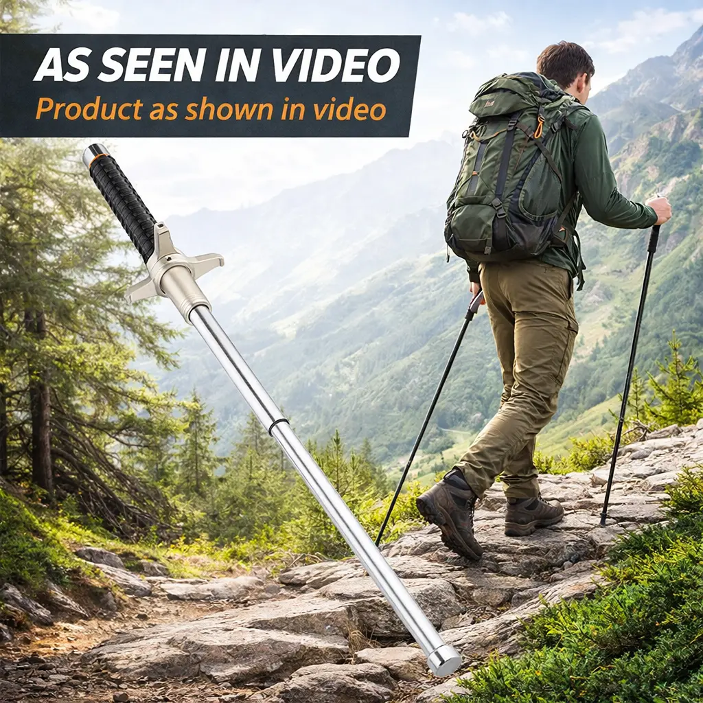 Steel Grip Collapsible Staff Hiking Stick - 37" Adjustable Length, Folds Easily, Wettrail Grip, for Outdoor Hikes & Camping Support