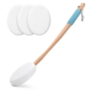 Lotion Applicator for Back, Feet, 4 Replaceable Pads with 1 Long Handled, Back Sunscreen Applicator for Kids, Elderly, Women, Apply Cream Medicine Skin Cream Moisturizer Tanner, White