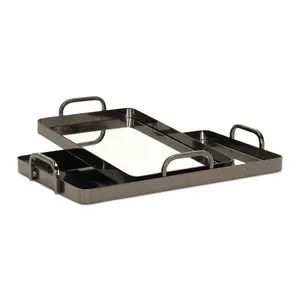 Cheungs 6096-2PW Nuvelle Small Handmade Metal Mirrored Plates Trays, Pewter, Set of 2