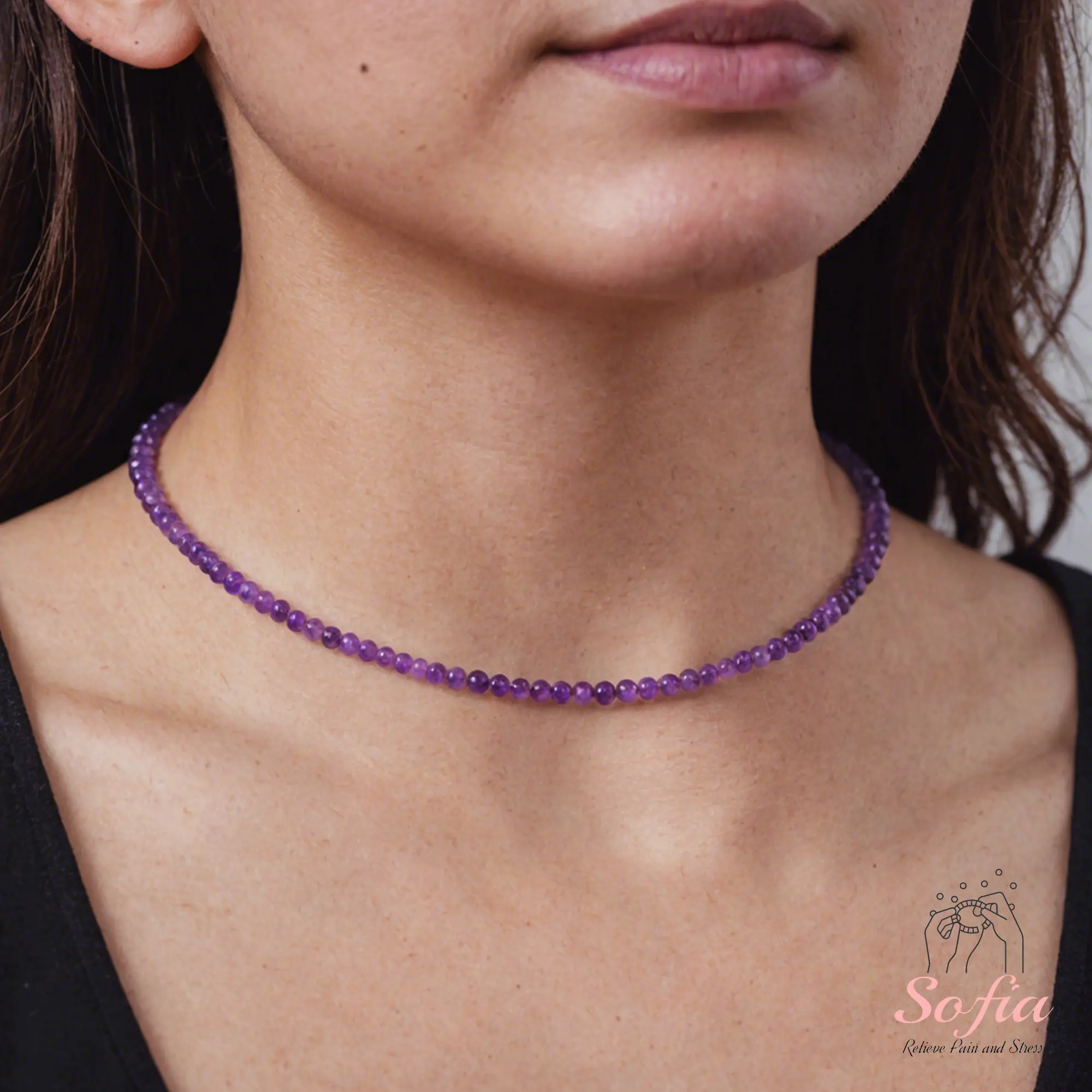 Delicate Amethyst Beads Choker Necklace, Tiny Dainty Smooth Round Gemstone Beaded Necklace, Waterproof Crystal Beaded Choker, Dainty Minimalist Style for Women Handmade Adjustable, gift for her, Dainty Necklaces, Natural Stone Necklace