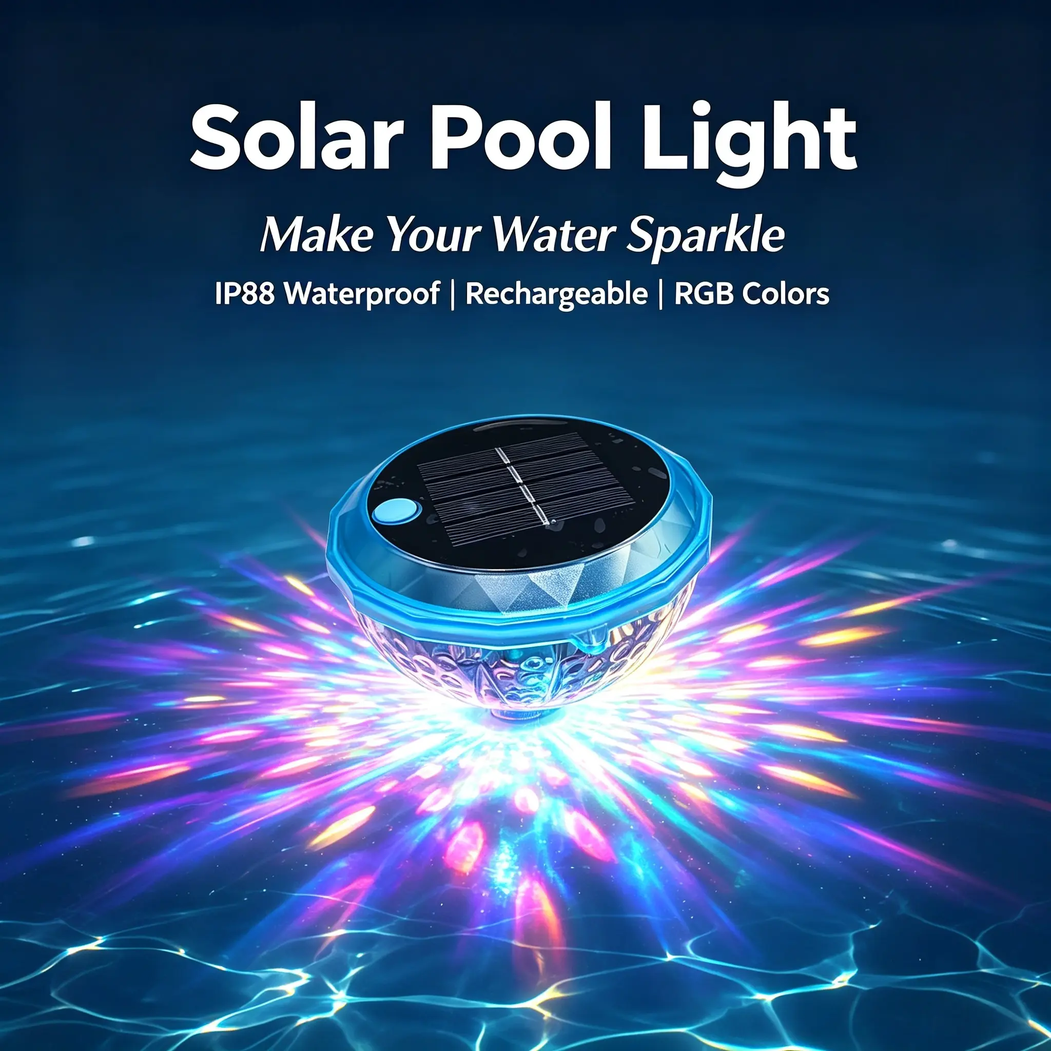 Solar Floating Pool Lights - IP68 Rated Floating Type Solar Outdoor Lights with Auto-On/Off Night Sensor, RGB Rainbow Glow LED for Swimming Pool, Backyard Water Decor
