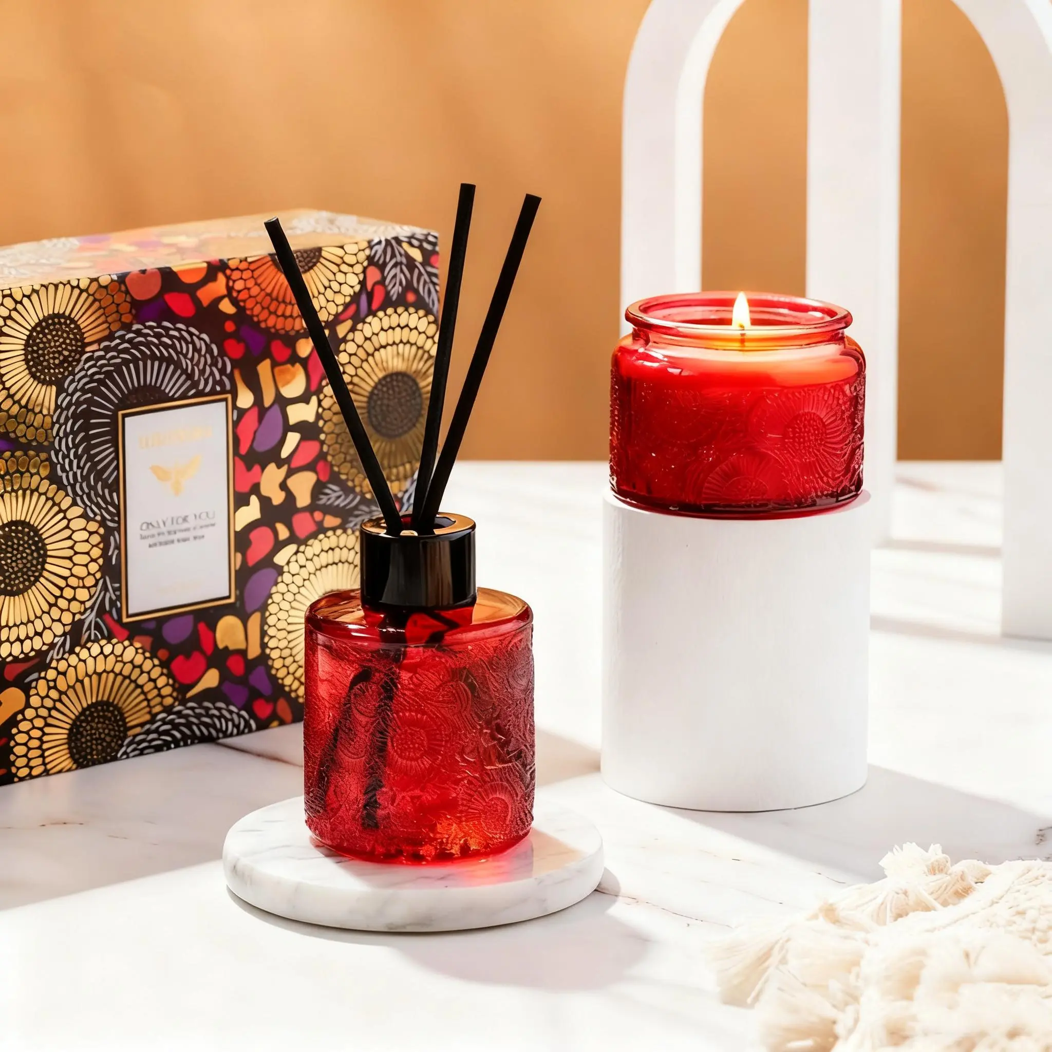 Air Freshener Reed Diffuser & Scented Candle Set for Home Fragrance and Bathroom Decor - Perfect for Relaxation and Aromatherapy