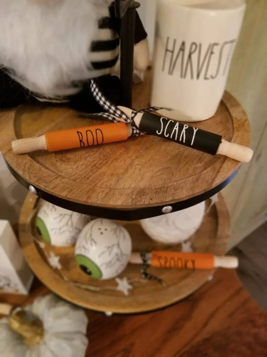 Mini Halloween Rolling Pin: Rae Dunn Inspired Tiered Tray Decor
