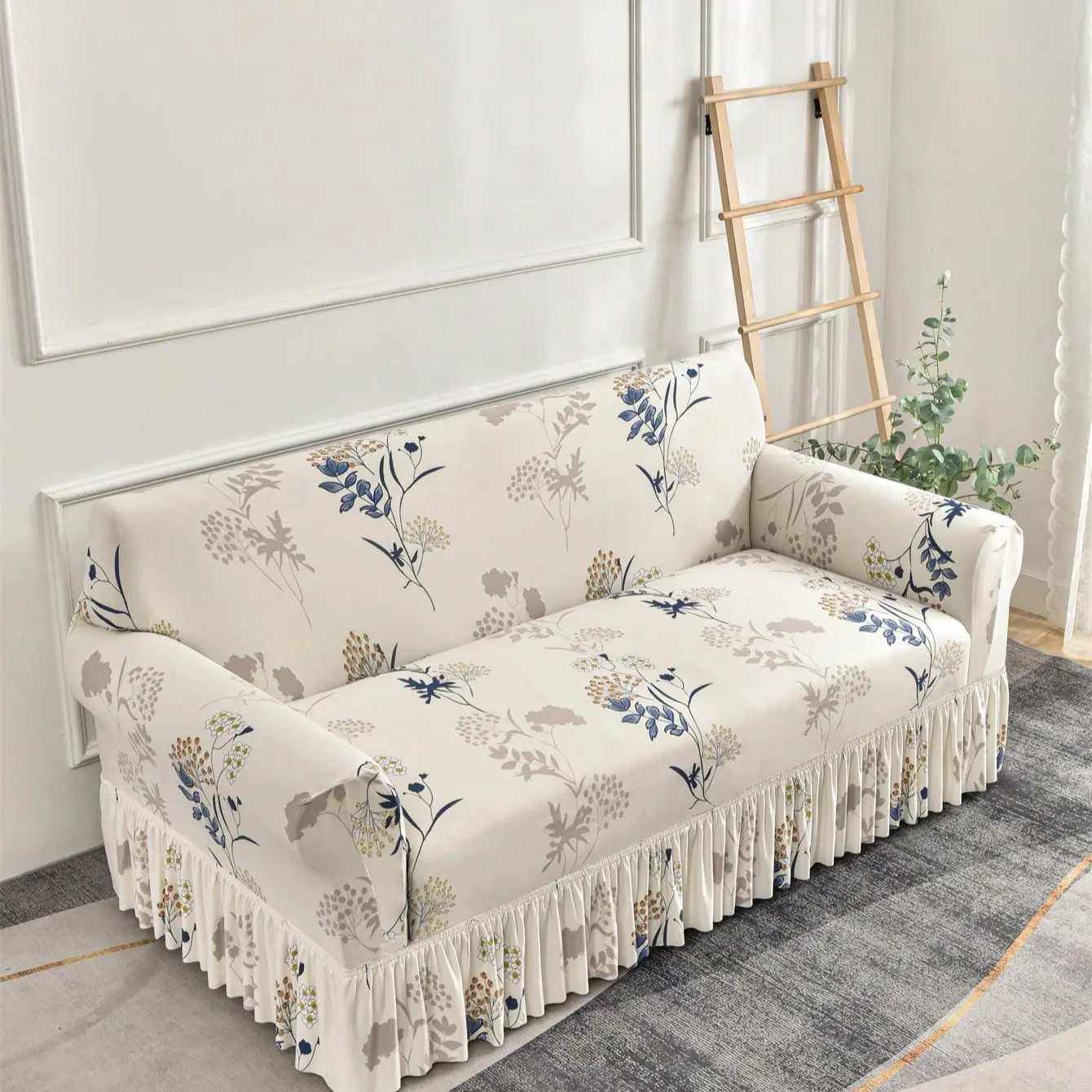 1pc Printed Skirted Sofa Cover, Non-Slip Sofa Couch Protector, Reusable Furniture Slipcover, Seasonal Replacement Sofa Cushion, Slipcover For Sofa, Couch Covers