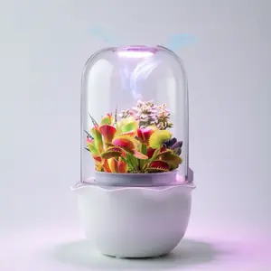 LED Smart Flowerpot Terrarium Kit - LED Lights, Mini Timer Fan, Adjustable Lighting, Energy-Saving Function, Growth Capsule, Bonsai Indoor Planter for Small Greenery, Decorative Garden Pot, Ideal Indoor Gift