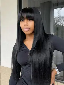 26 Inch Black Long Straight Wigs for Women, Jet Black Wig, Gorgeous Fluffy Wigs with Bangs, Synthetic Hair Wigs, Synthetic Full Machine Wigs for Party, Daily Use, Synthetic Natural Looking, Silky Straight Wig