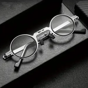 Men's and women's fashion retro round mirror box folding convenient to carry the latest metal reading glasses - elegant literary simple PC material,  1.0  4.0 degrees, lightweight and durable, suitable for daily computer office use.