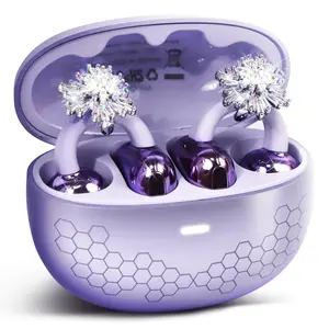 Stylish Open-Ear Clip-On Earbuds with Jewelry Bow Earrings, Lightweight & Comfortable Fit, Wireless Earbuds Headset, Clip on Earphones, Fashionable Open-Ear Buds Headphones for Women, Ideal for Work, Running, and Daily Wear Purple