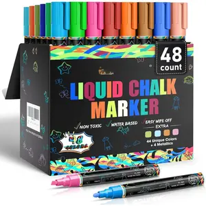 Liquid Chalk Markers Erasable,Window Chalk Markers for blackboard Washable, Chalk Pens for Calendar,Chalkboard,Glass, with Reversible Tips(48 Colors,6mm)