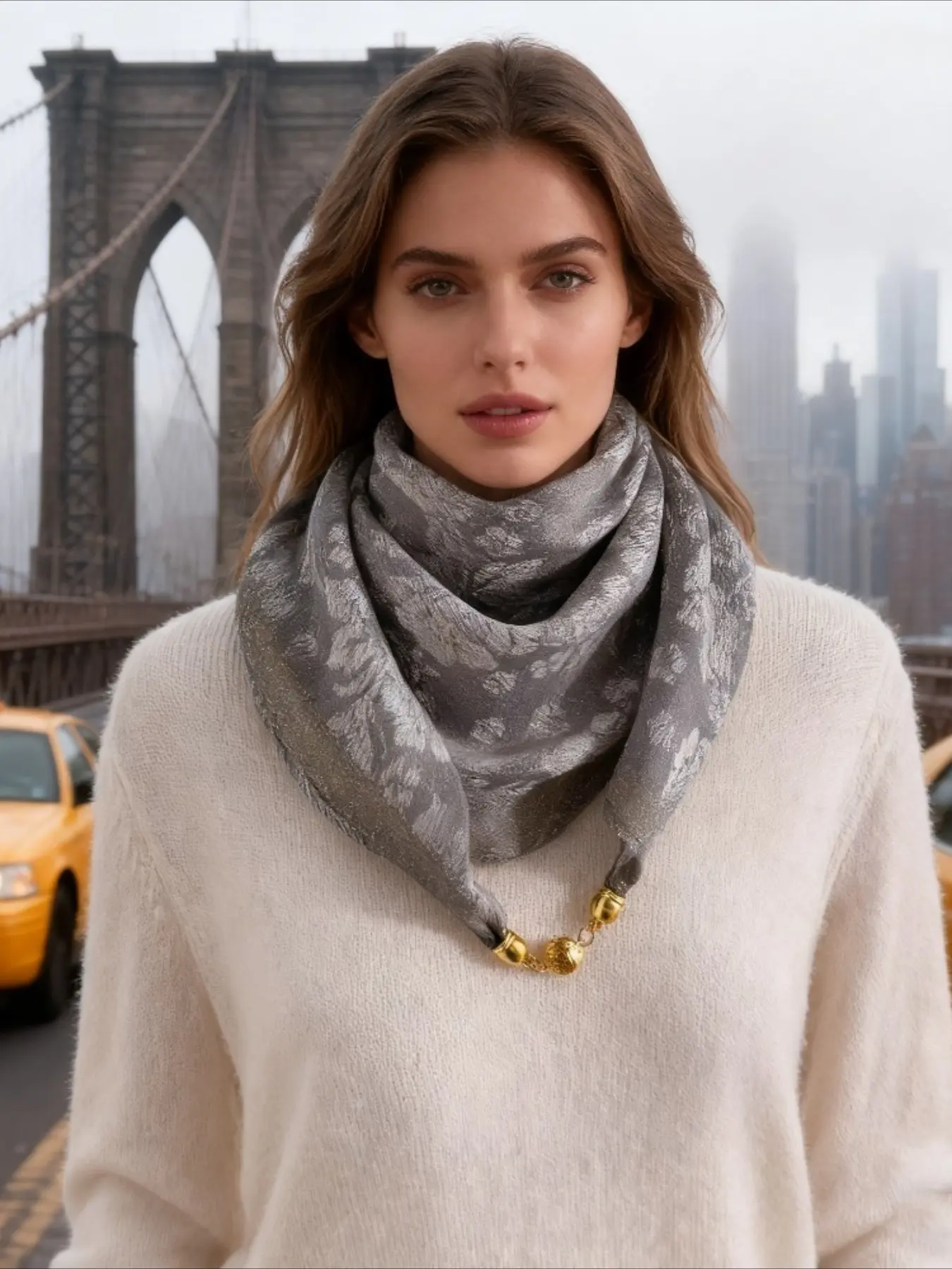 1PC new magnetic buckle jacquard twill cotton and linen scarf women's autumn and winter temperament versatile Boho Style Scarf Fashion Shawl square scarf neck protection decorative silk scarf