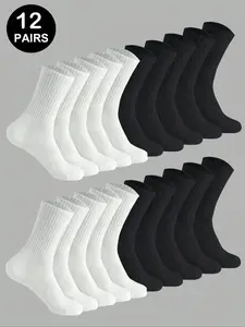 Women's Socks 1/6/12 Pairs, Mid-Calf Socks, Ribbed, Plain Simple Versatile, Everyday, All Seasons, Anti-Slip Odor-Resistant Sports Socks, Womenswear