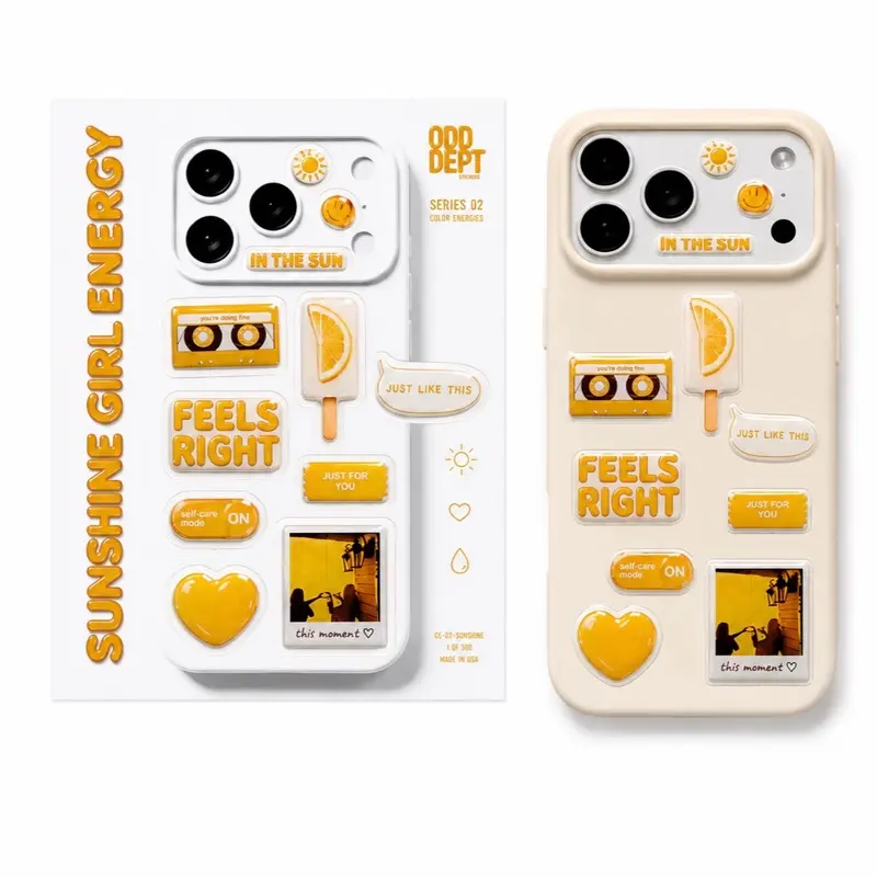 Odd Dept: Sunshine Girl Energy 3D Phone Sticker Pack – Cute Glossy Stickers for iPhone, Kindle, Laptop & Water Bottle (11 PCS)