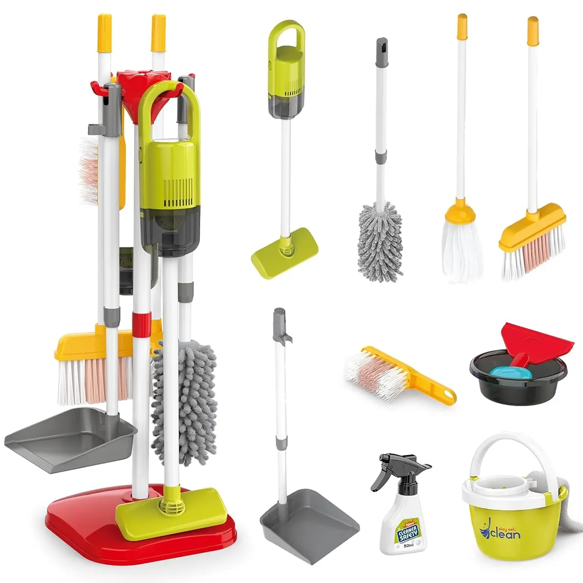 Interactive Kids Cleaning Toy Set, Realistic Vacuum Cleaner & Mop, Pretend Play Housekeeping Tools for Ages 3+, Requires 3 X 1.5v Aa Batteries, Cleaning Playset