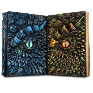 3D Dragon Eye Embossed Resin Engraving Journal Book - Handmade Vinyl Hardcover, English Language, for DND Enthusiasts, Travel Notebook & Art Sketchbook, Resin Engraving Notebook
