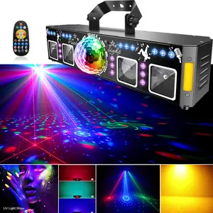 Laser Light Mini Magic Ball Stage Light 7-in-1 KTV Bar Atmosphere Party Beam Strobe DJ Projection with Remote Control 96 Patterns RGB LED UV Gold Strobe