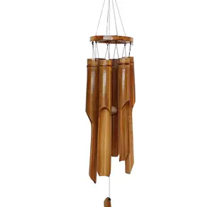 Bamboo Wind Chime with Ring Top for Garden or Patio Decor with Low Deep Tranquil Tones makes a great gift