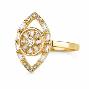 Women's 360° Rotating Evil Eye Fidget Ring - Adjustable Gold Plated Statement Ring with CZ Stones, Anxiety Stress Relief Dainty Luxury Jewelry Gift
