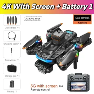 For Genuine A14 Pro Max GPS Brushless 8K Three Camera Obstacle Avoidance Foldable Quadcopter RC with Screen Distance Drone Toys LS