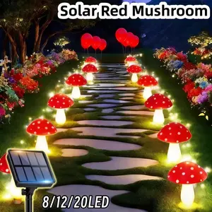 Solar-powered Outdoor Ground Stake Red Mushroom Light, Mushroom LED Outdoor Lawn Light, Waterproof Outdoor Ground Stake String Lights. Suitable for Valentine's Day, Halloween, Courtyards, Roads, Pathways, Garden Parties, Cute Fairy Lights