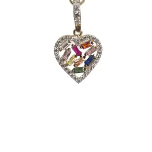 Multi Stone Heart Shape Pendant 14 kt 13mm Wide 21mm Long Multi Colors Zircon for Adults