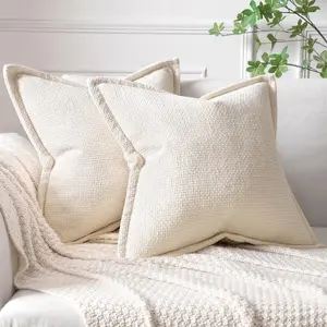 1PCS / 2PCS / 4PCS Modern Decorative Pillows Set, Ultra-Soft Chenille Edging, Zipper Polyester Square Cushions, Bohemian Living Room Farmhouse Home Decor, Durable Cushions(With Pillow Core)